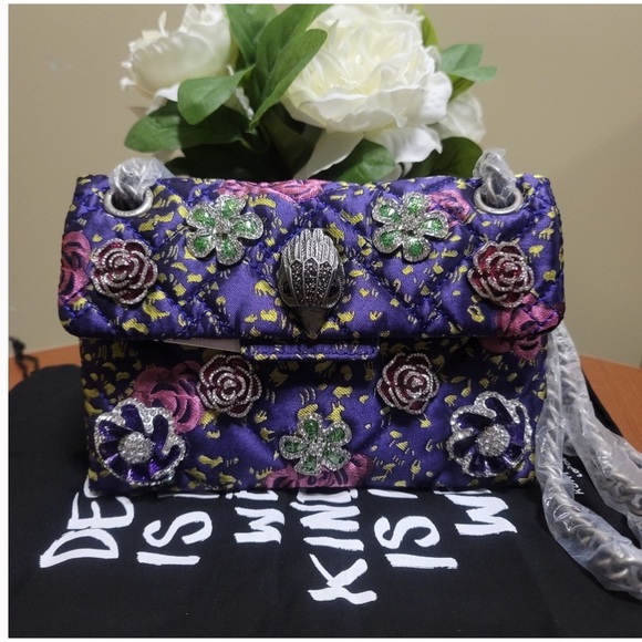 Kurt Geiger London Mini Purple Kensington Floral Crystal Crossbody Bag - Picture 9 of 14